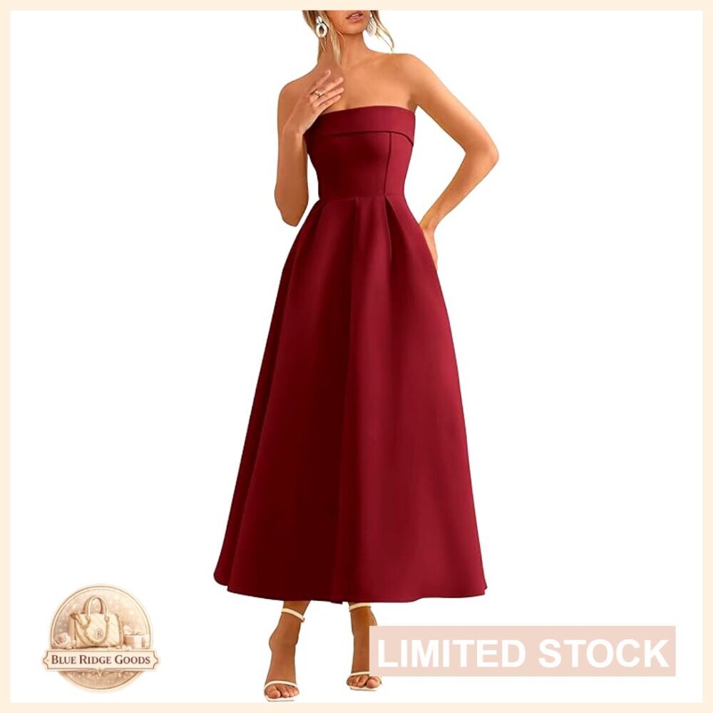 Strapless Backless Midi Dress Elegant Formal Cocktail Wedding Guest Party